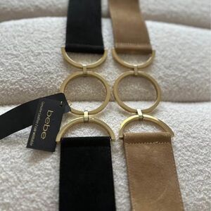 NWT Bebe Women Suede Belt Black Tan Small